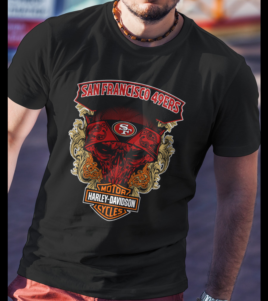 San Francisco 49ers Harley Davidson Motorcycles Skull T-Shirt