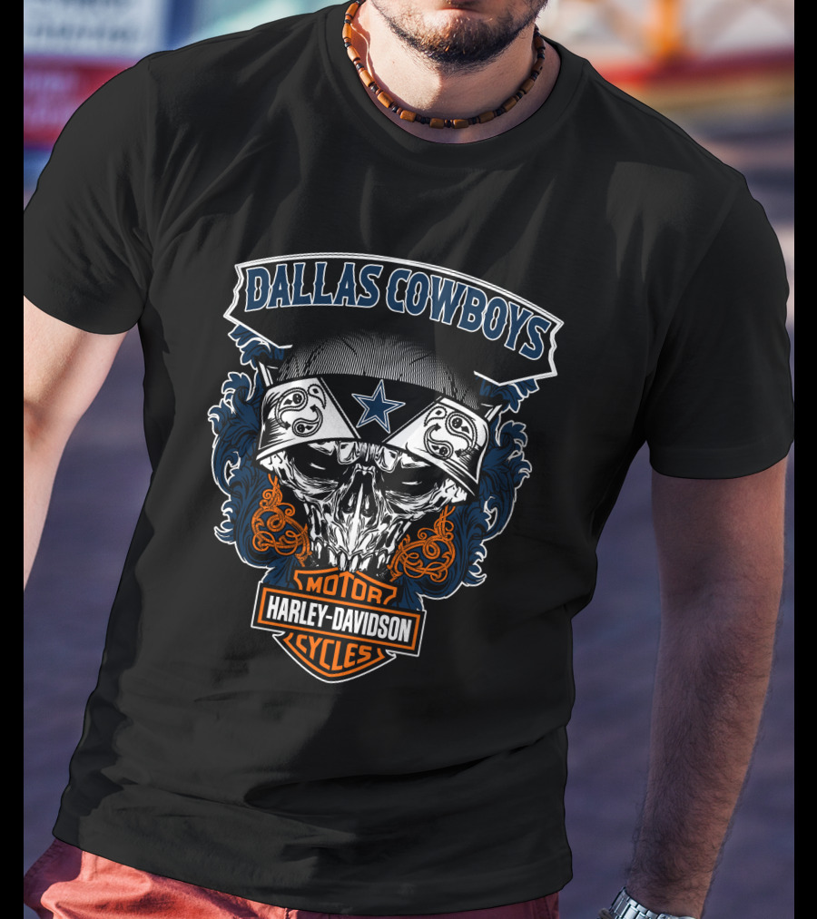 Dallas Cowboys Harley Davidson Motorcycle Skull T-Shirt