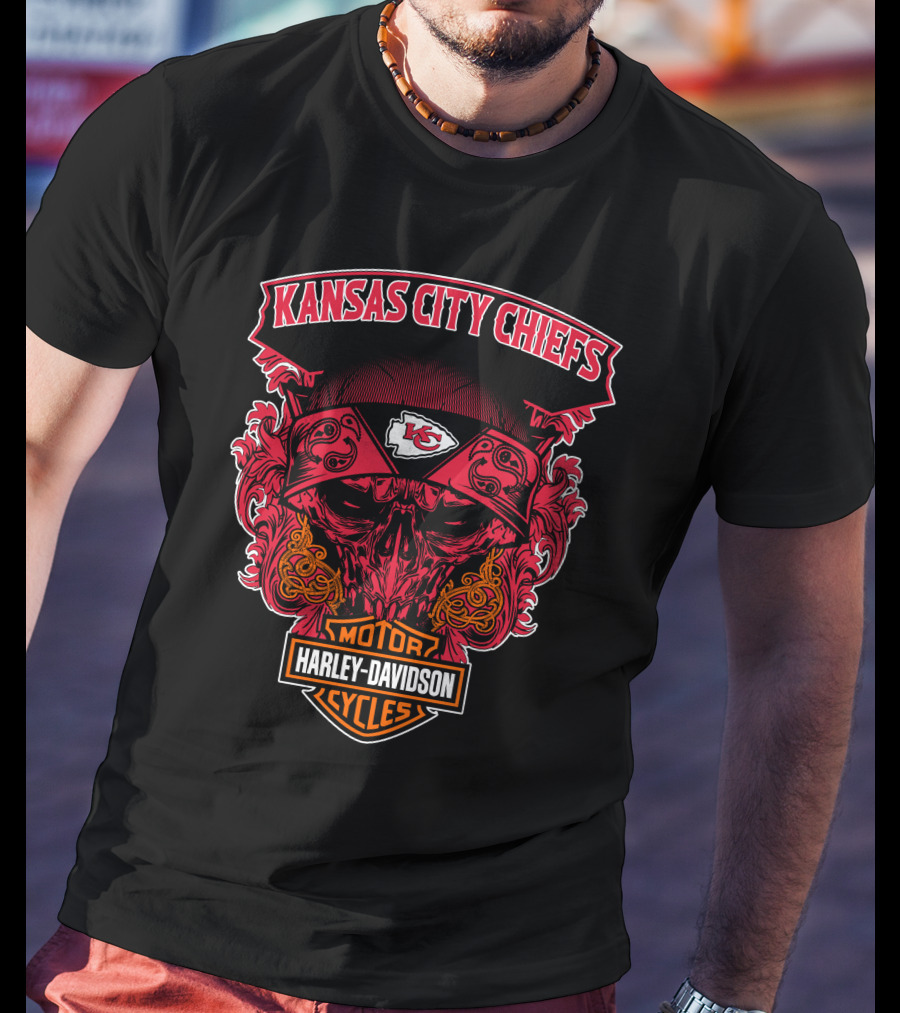 Kansas City Chiefs Harley Davidson Motorcycles Skull T-Shirt