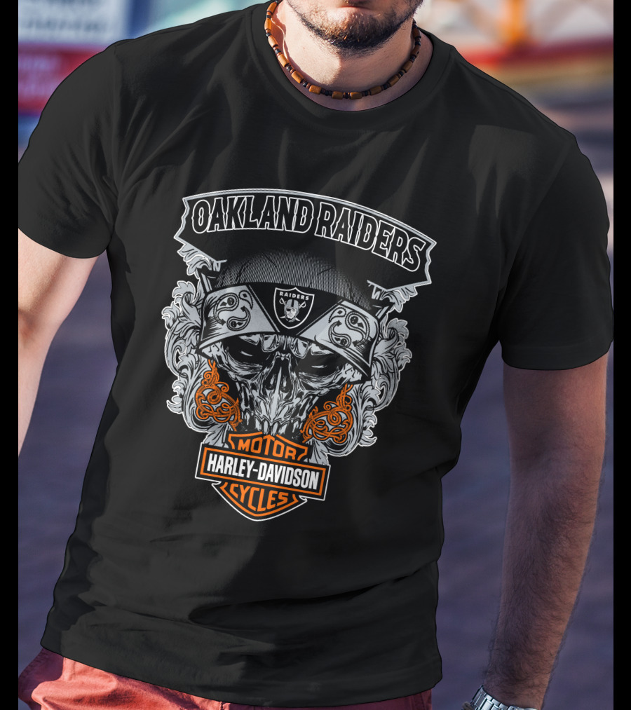 Oakland Raiders Harley Davidson Motorcycles Skull T-Shirt