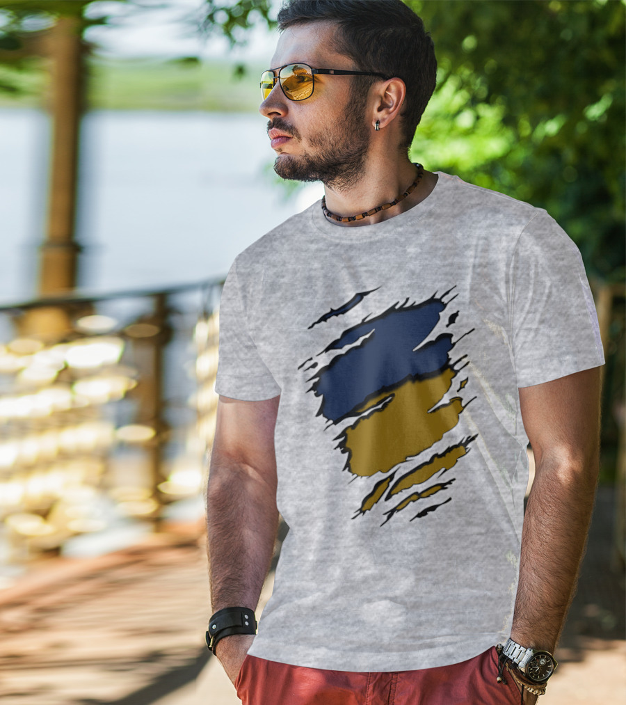 Sain-Yan Blue And Gold Torn Claw Marks T-Shirt