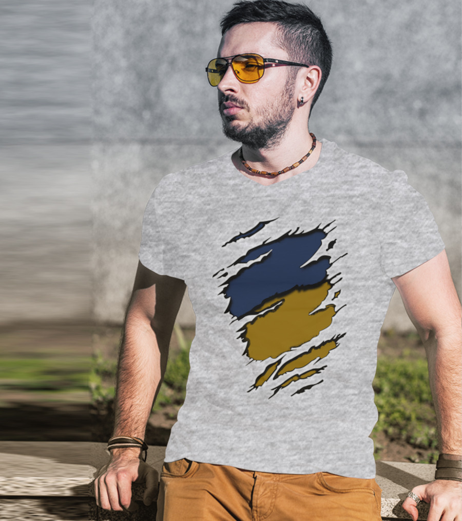Sain-Yan Blue And Gold Torn Claw Marks T-Shirt