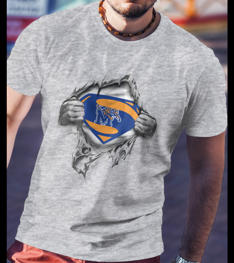Memphis Tigers Superhero Shield M Logo Torn Reveal T-Shirt