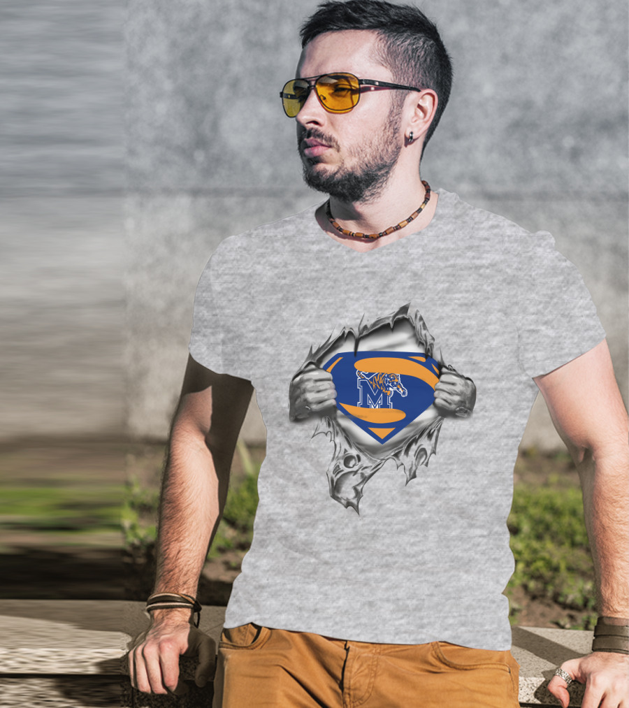 Memphis Tigers Superhero Shield M Logo Torn Reveal T-Shirt
