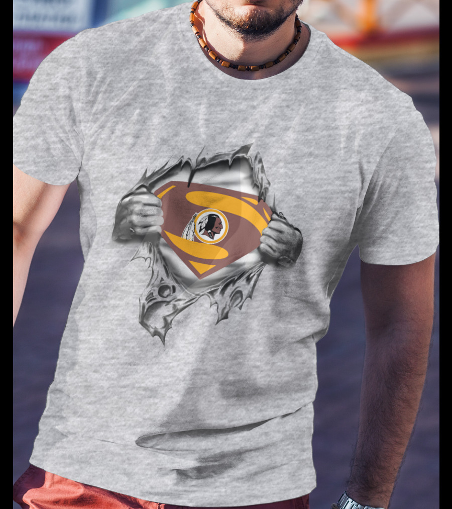 Superman Redskins Logo Emblem Ripped Chest T-Shirt