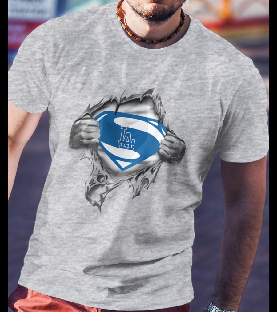 LA Dodgers Superman Logo Blue Shield T-Shirt