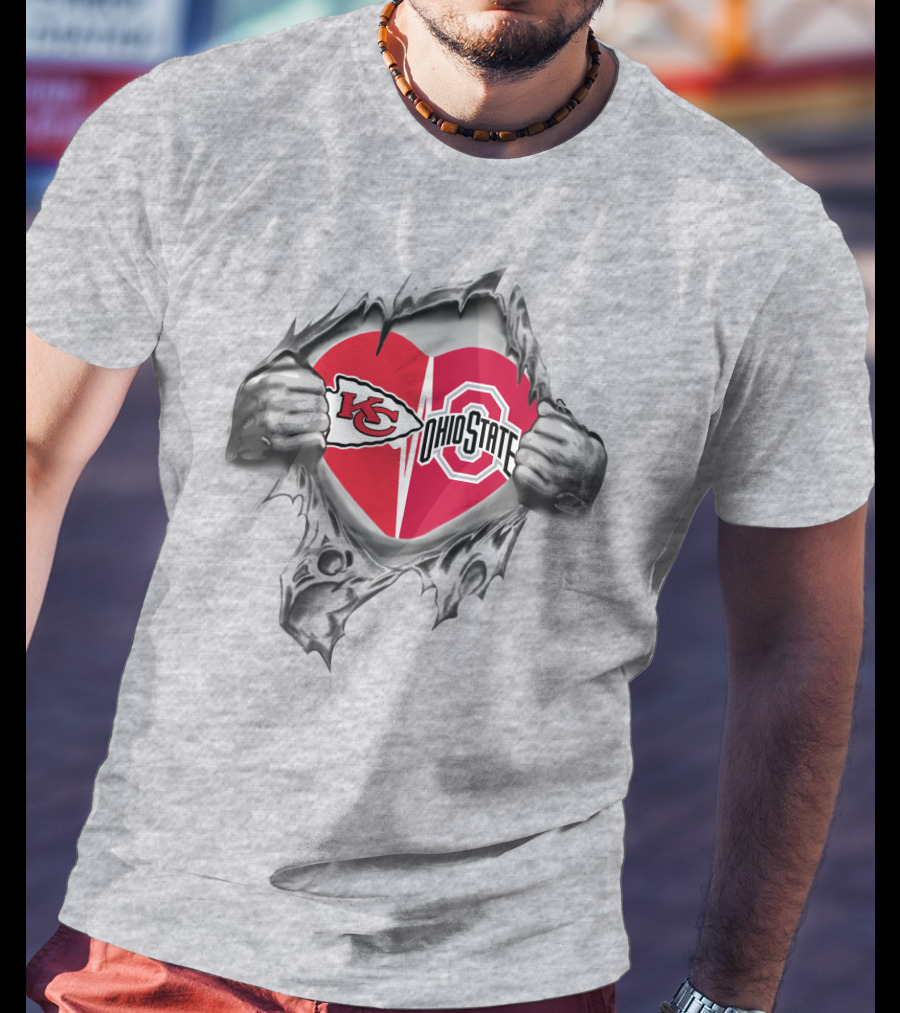 Kansas City Chiefs Ohio State Buckeyes Heart Logo Peeling T-Shirt