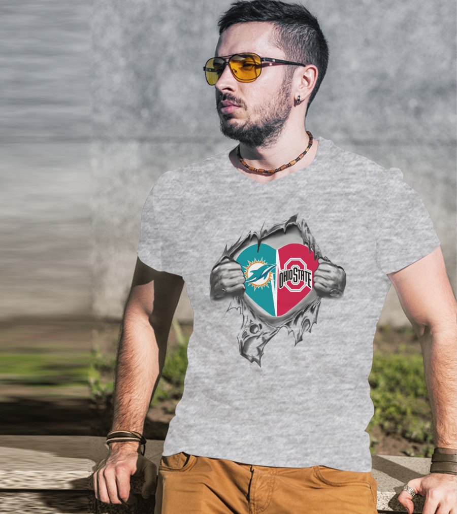 Miami Dolphins And Ohio State Buckeyes Fan Heart T-Shirt