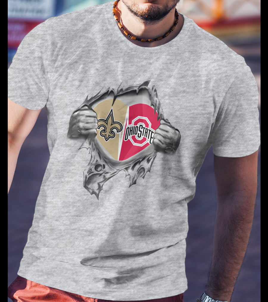 Saints Ohio State Heart Torn Fan Passion For Football And College Sports T-Shirt