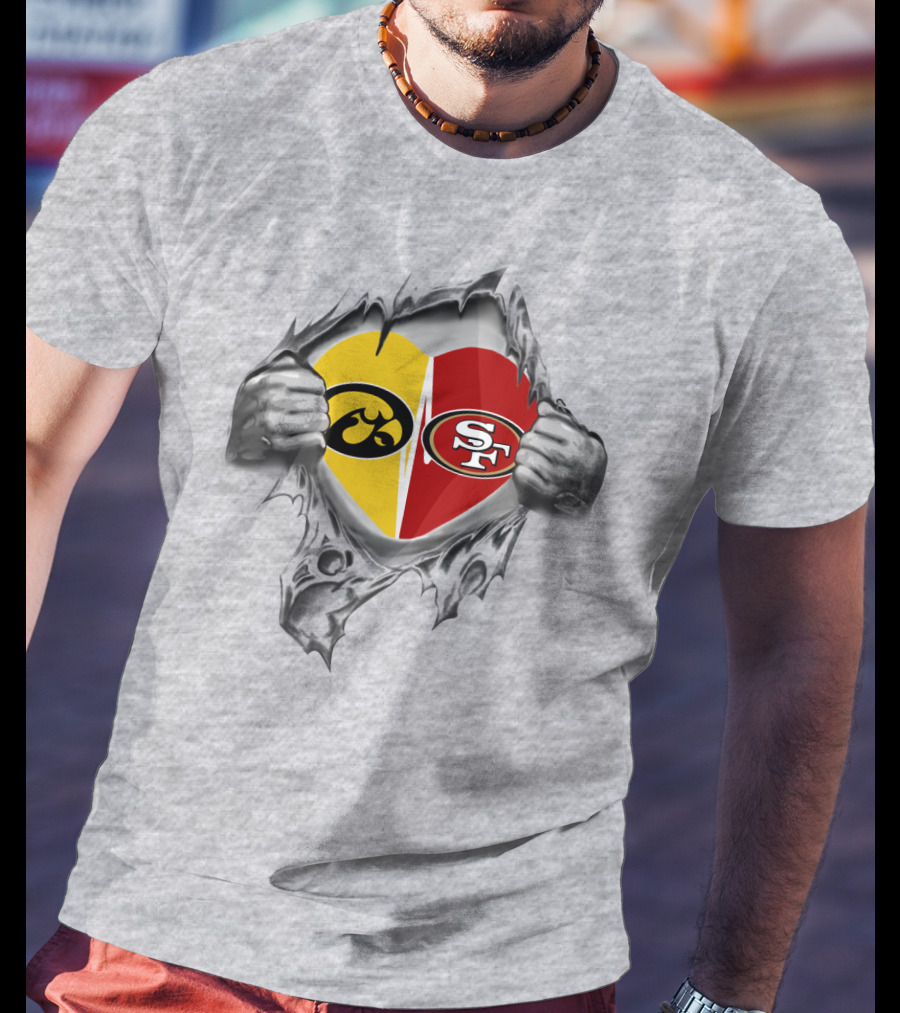 San Francisco 49ers Iowa Hawkeyes Heart Tear Mascot T-Shirt