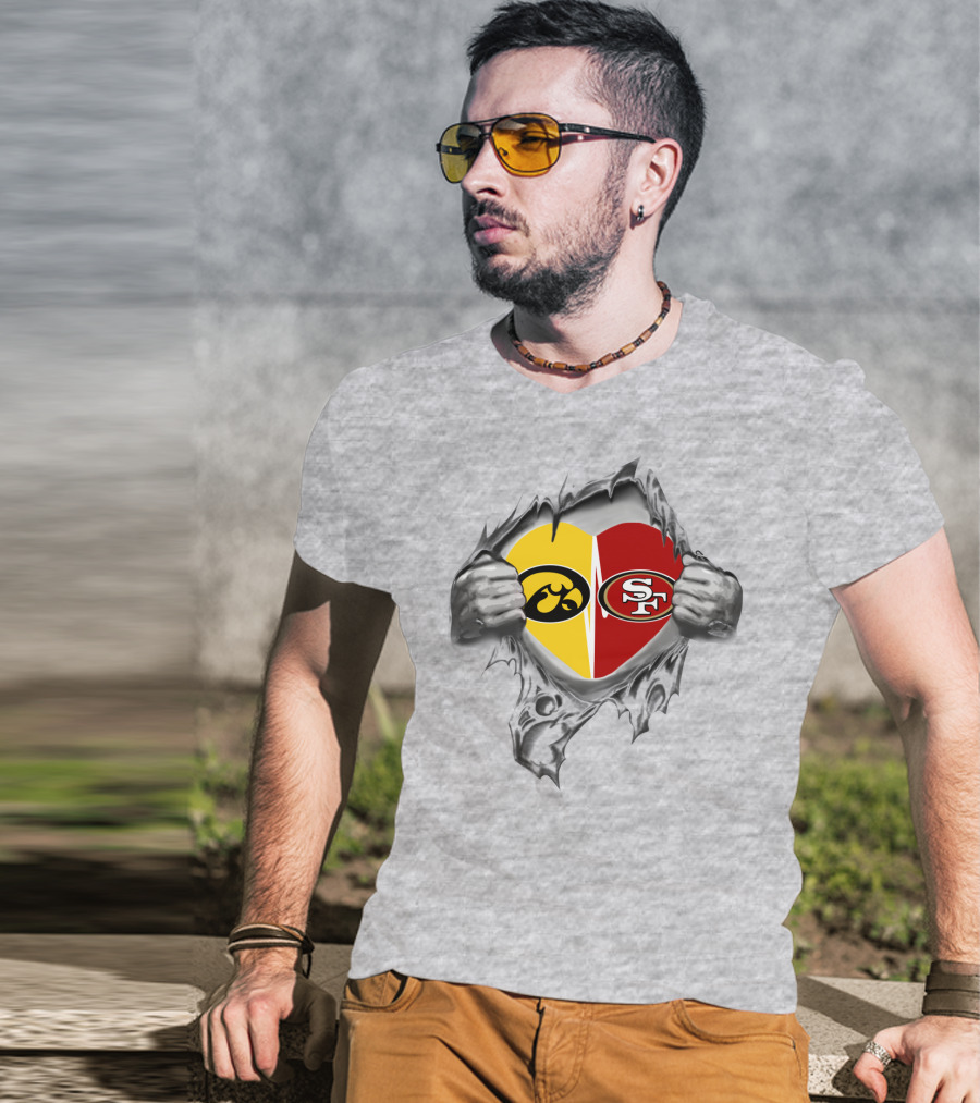 San Francisco 49ers Iowa Hawkeyes Heart Tear Mascot T-Shirt