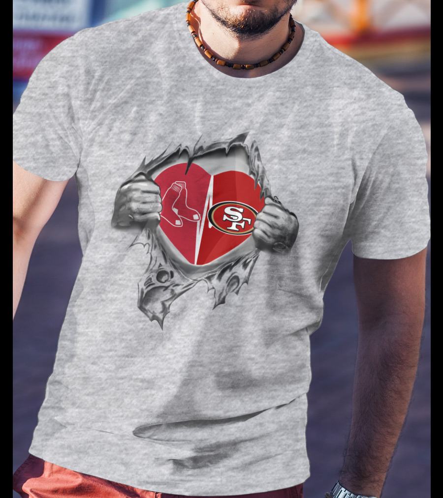 49Ers Redsox Heartbeat Logo Fusion T-Shirt