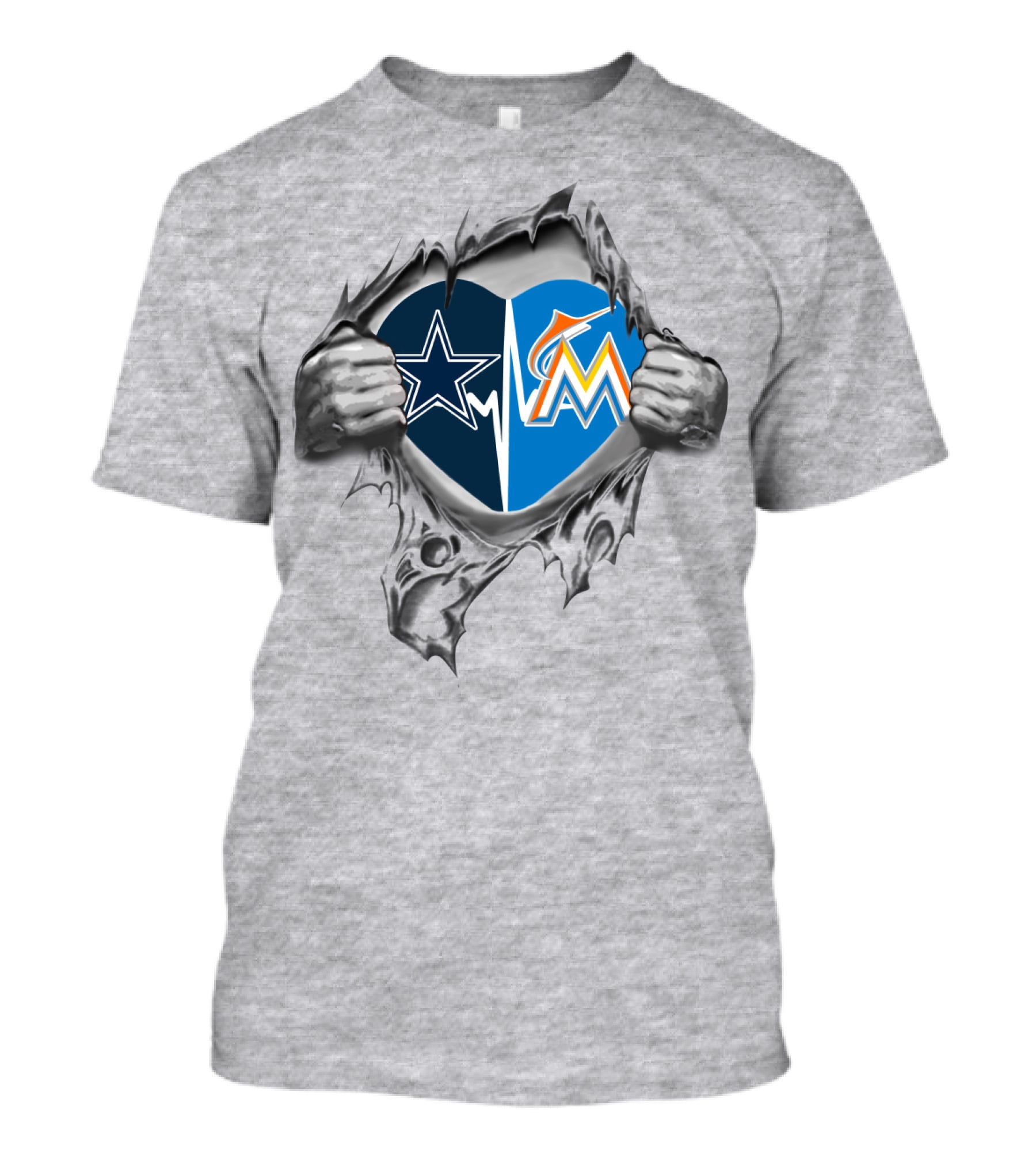 Cowboys Marlins Heart Fan Passion In Football And Baseball T-Shirt