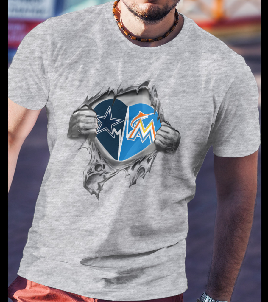 Cowboys Marlins Heart Fan Passion In Football And Baseball T-Shirt