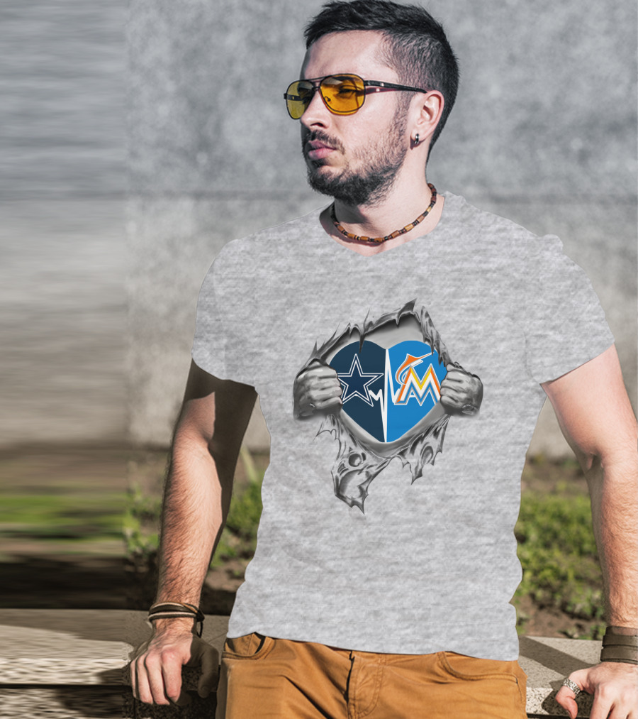 Cowboys Marlins Heart Fan Passion In Football And Baseball T-Shirt