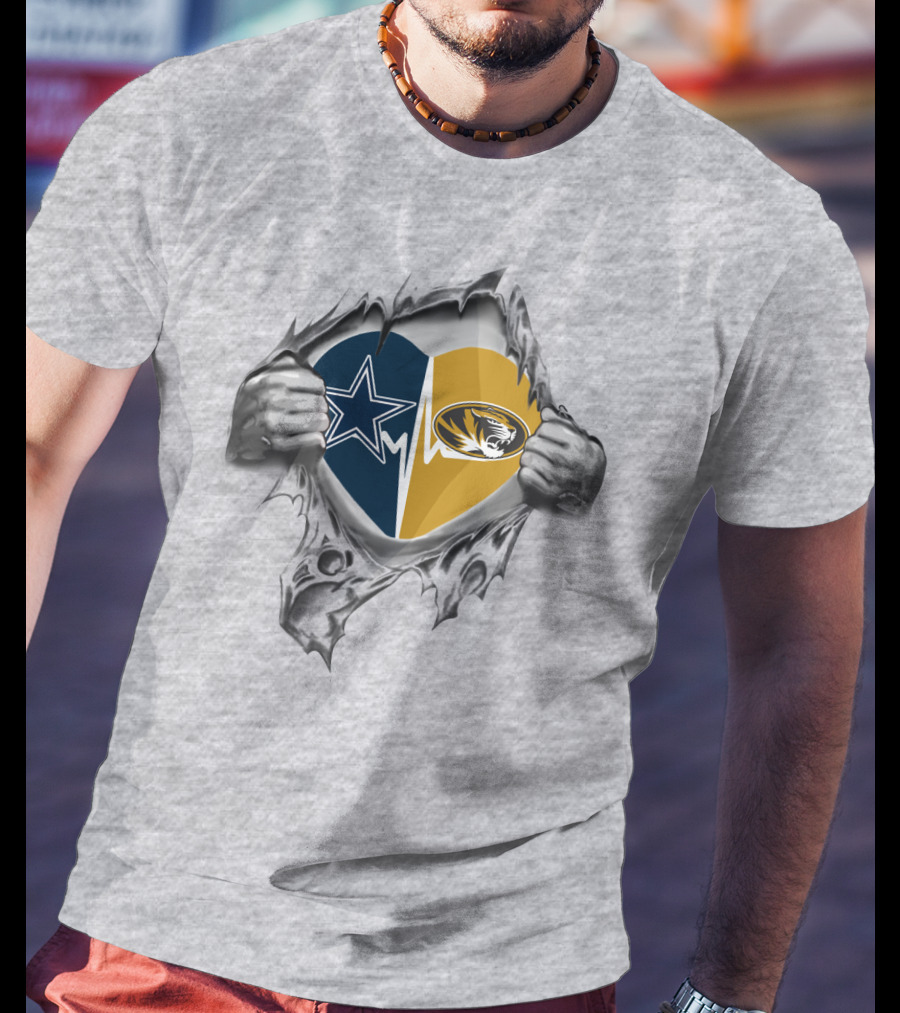 Cowboys Missouri Tigers Heartbeat Fan Passion T-Shirt