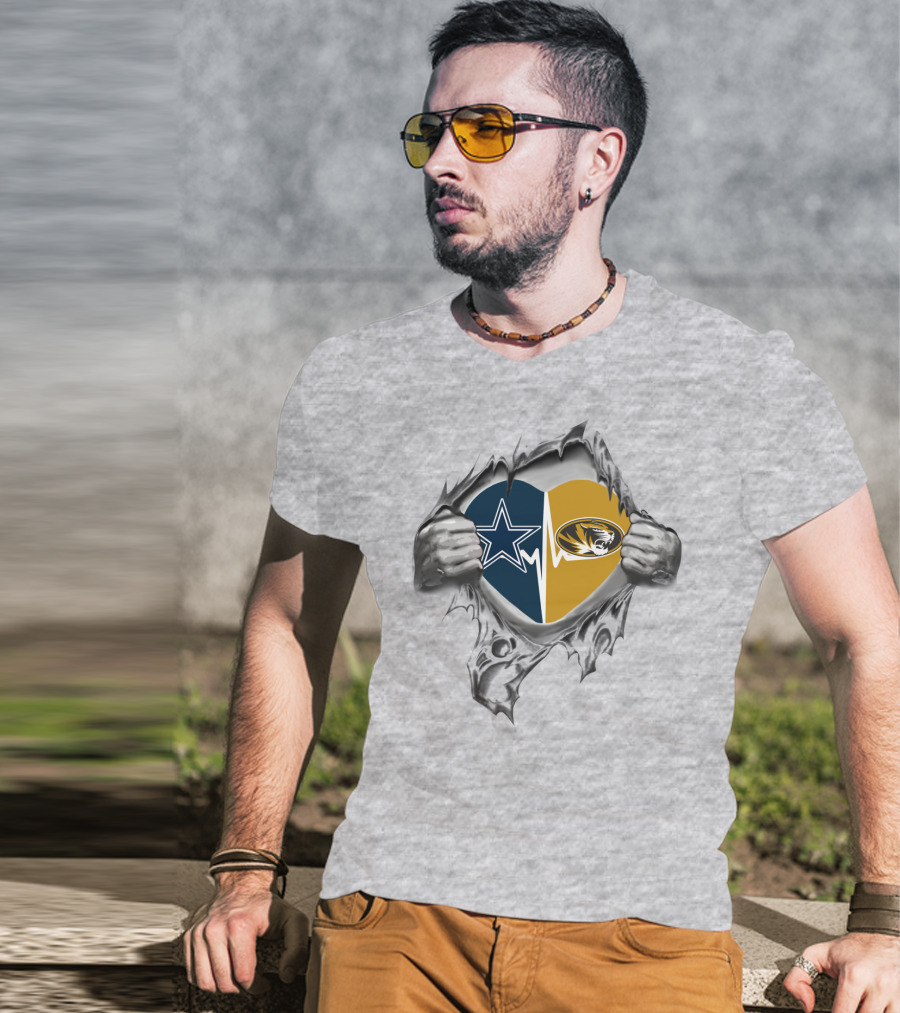 Cowboys Missouri Tigers Heartbeat Fan Passion T-Shirt