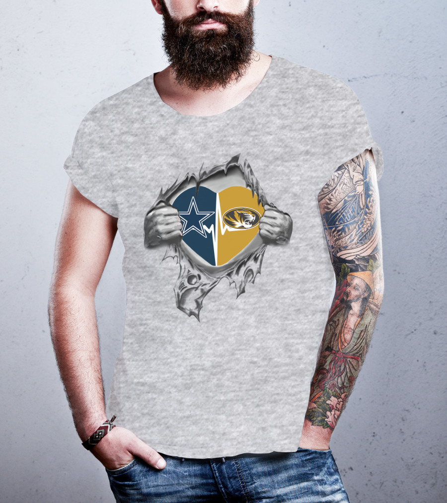 Cowboys Missouri Tigers Heartbeat Fan Passion T-Shirt