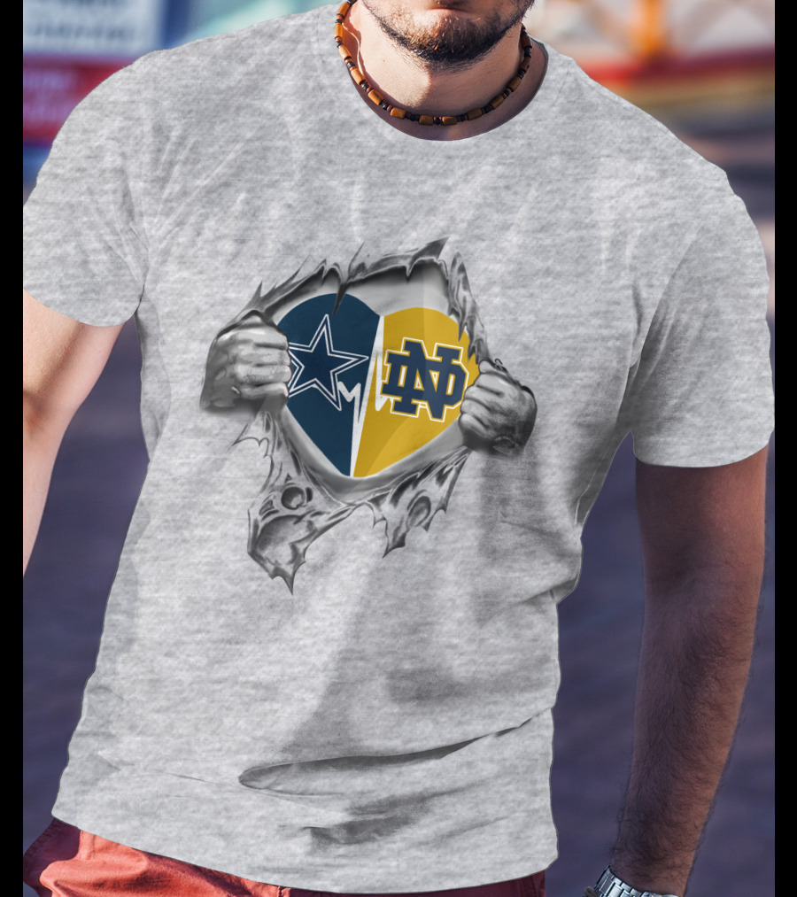 Cowboys Star And Notre Dame Fighting Irish Heart T-Shirt