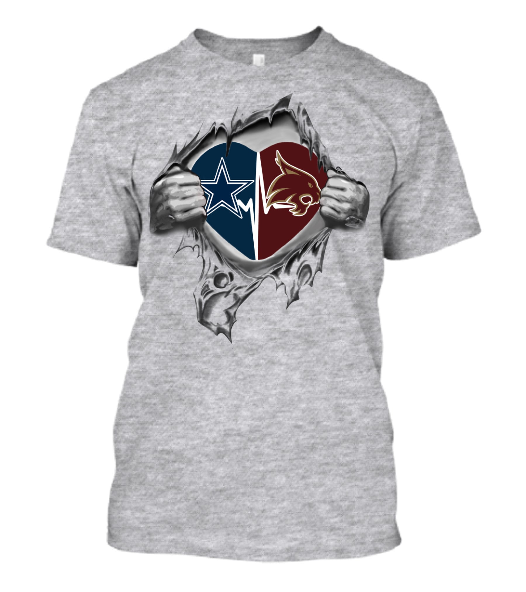 Cowboys Texas State Heart Split Star And Bobcat T-Shirt