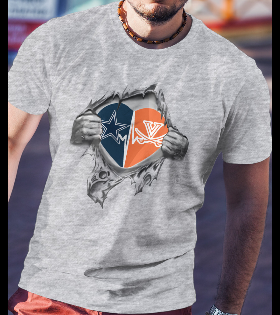 Dallas Cowboys Virginia Cavaliers Heart Star Emblem Loyalty T-Shirt