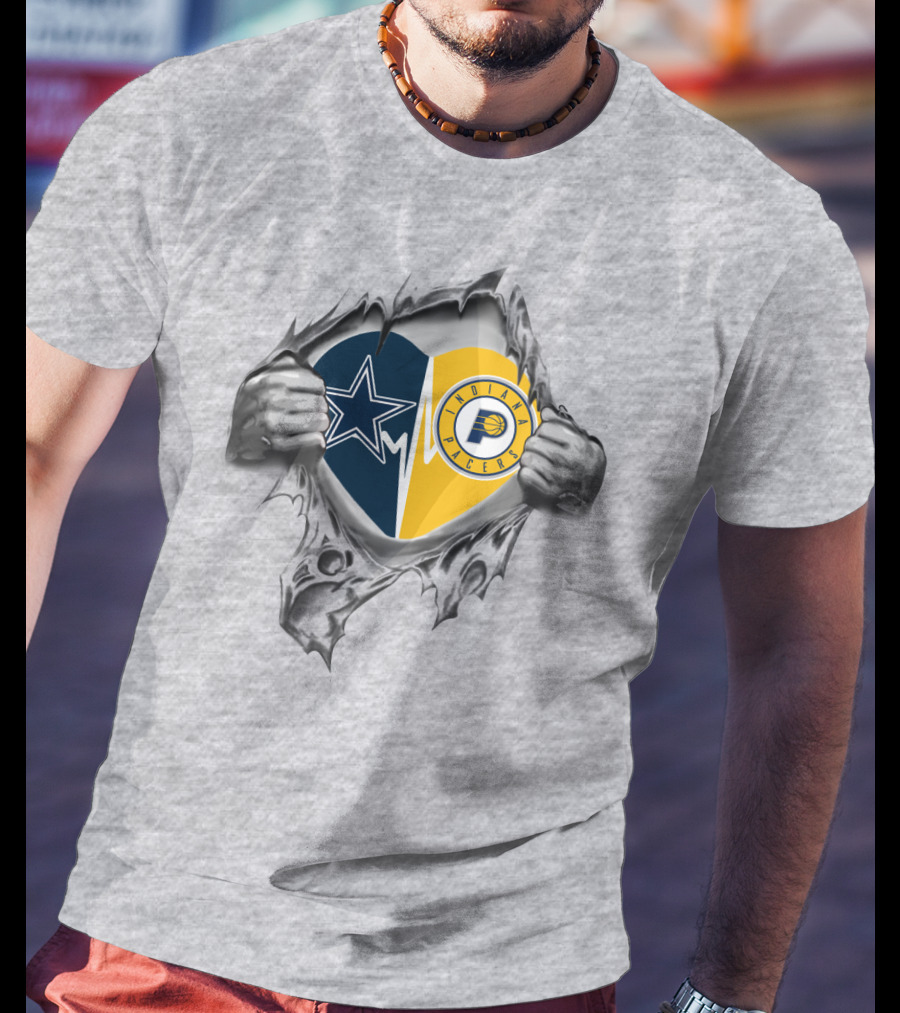Dallas Cowboys Indiana Pacers Heart Rip T-Shirt