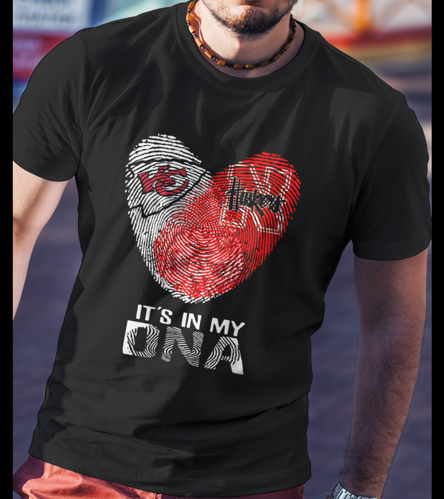 Chiefs Huskers It's In My DNA Fingerprint Heart T-Shirt