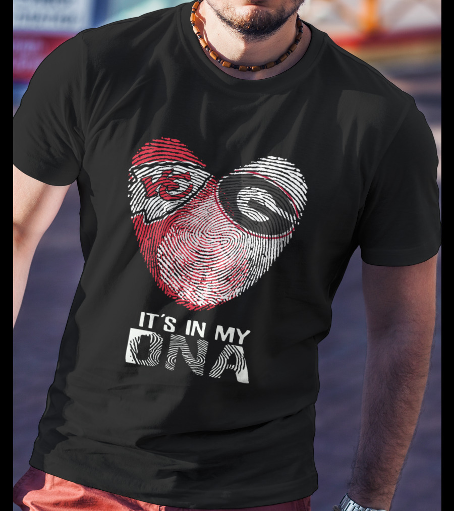 Chiefs Bulldogs It's In My Dna Heart Fingerprint T-Shirt