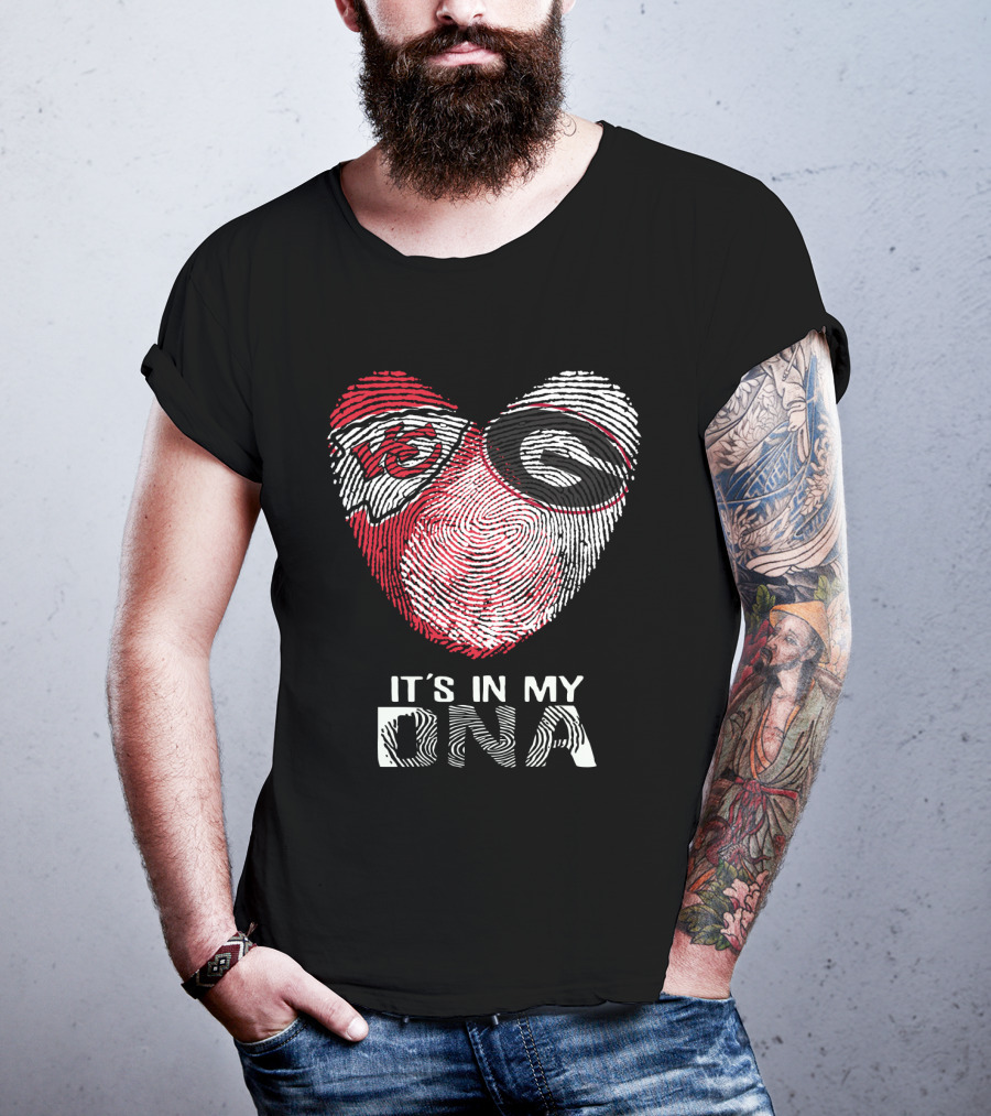 Chiefs Bulldogs It's In My Dna Heart Fingerprint T-Shirt