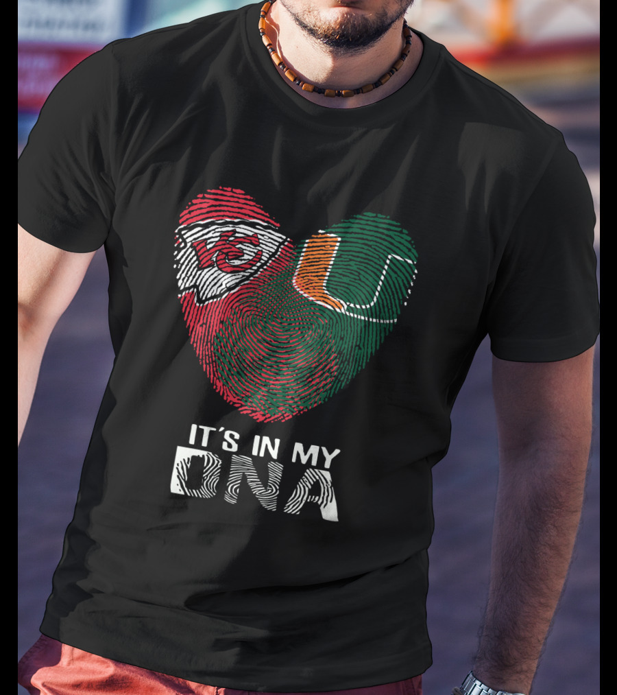 Kansas City Chiefs Miami Hurricanes It's In My Dna Fingerprint Heart T-Shirt
