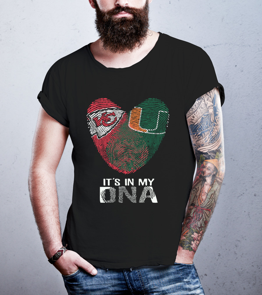 Kansas City Chiefs Miami Hurricanes It's In My Dna Fingerprint Heart T-Shirt