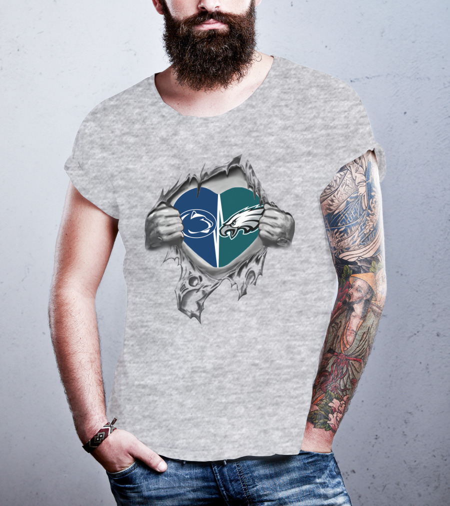 Penn State Nittany Lions Philadelphia Eagles Heart Logo Tear T-Shirt