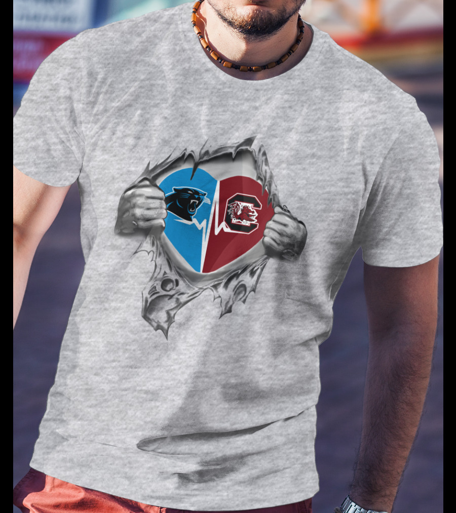 Panthers Gamecocks Heartbeat Dual Loyalty Tear T-Shirt