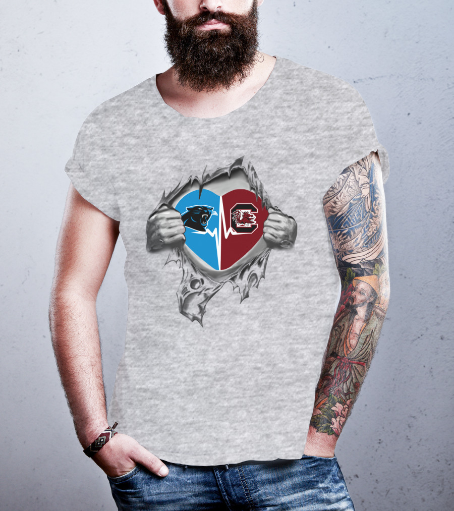 Panthers Gamecocks Heartbeat Dual Loyalty Tear T-Shirt