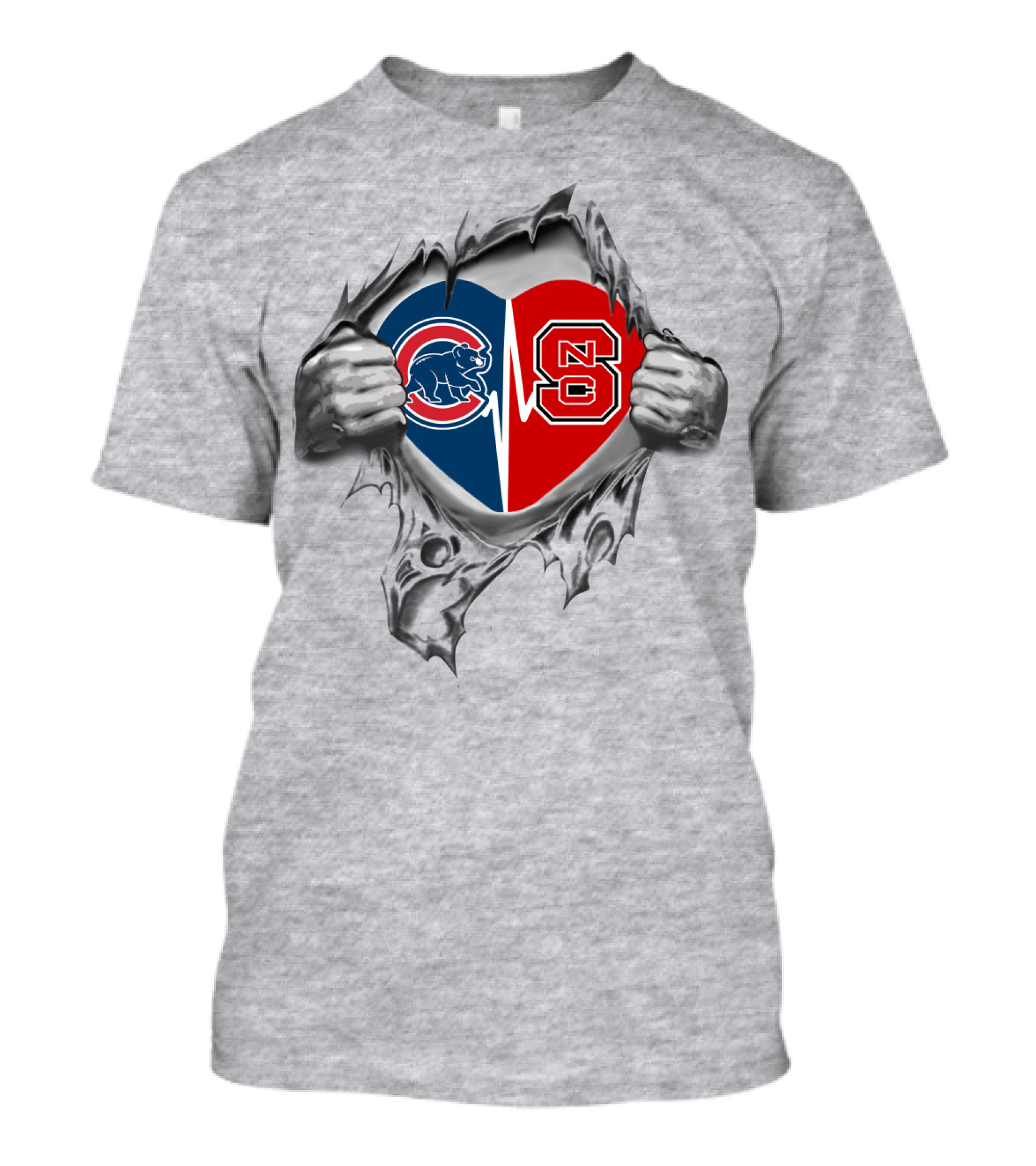 Cubs Nc State Heart Torn Fabric Effect Dual T-Shirt