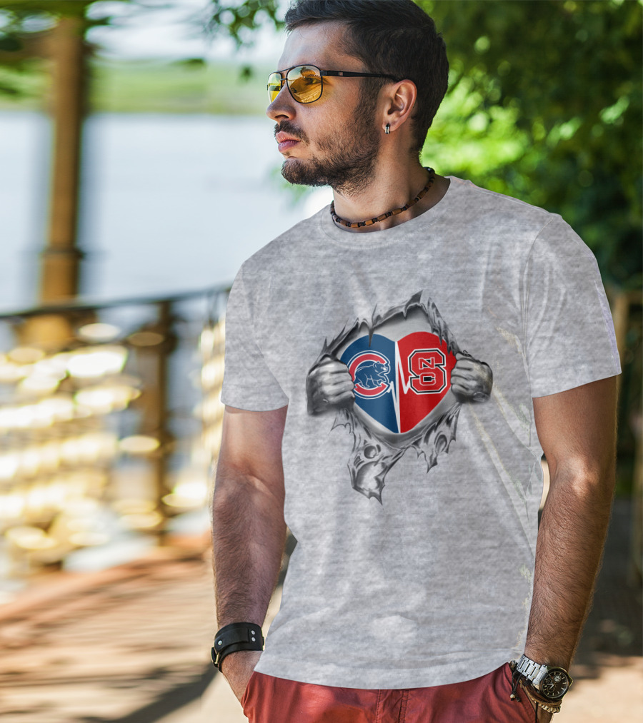 Cubs Nc State Heart Torn Fabric Effect Dual T-Shirt