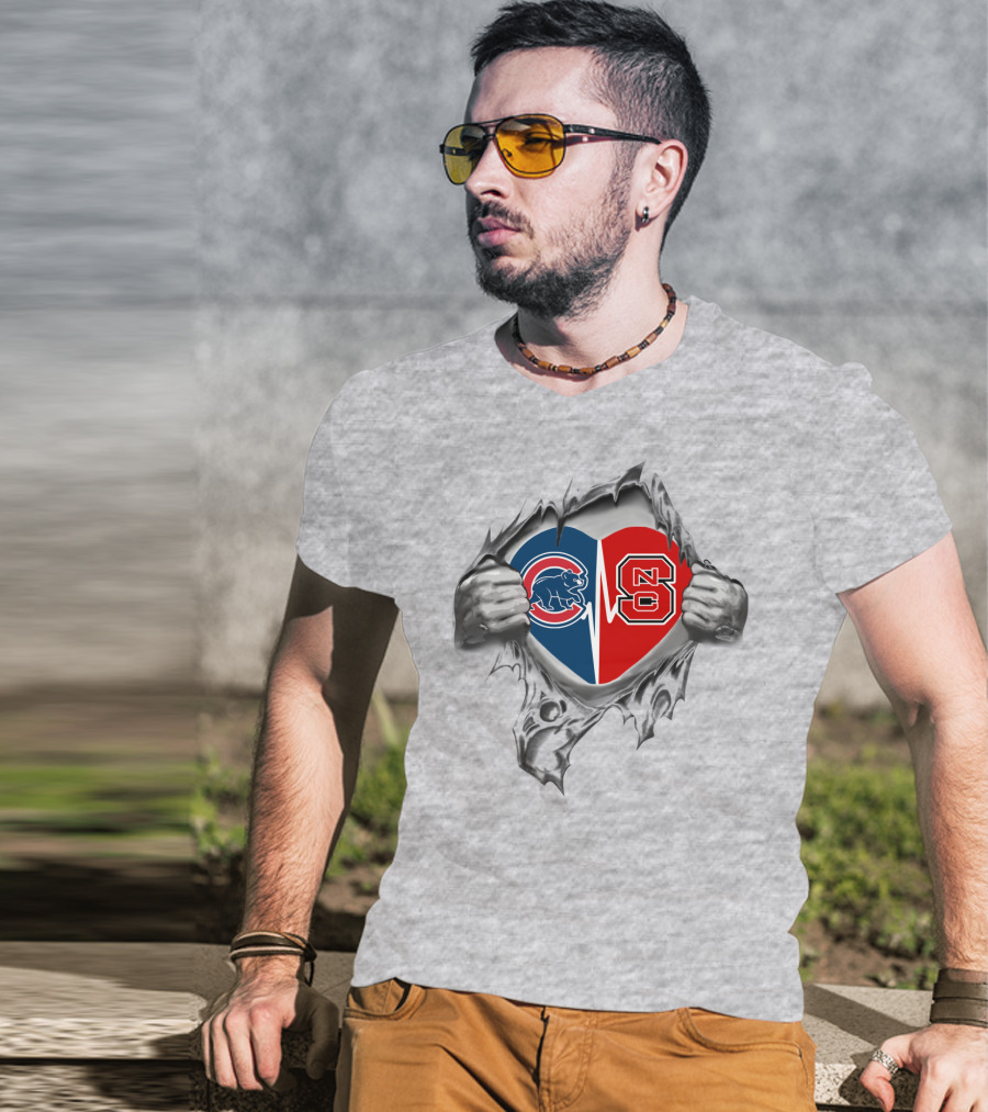 Cubs Nc State Heart Torn Fabric Effect Dual T-Shirt