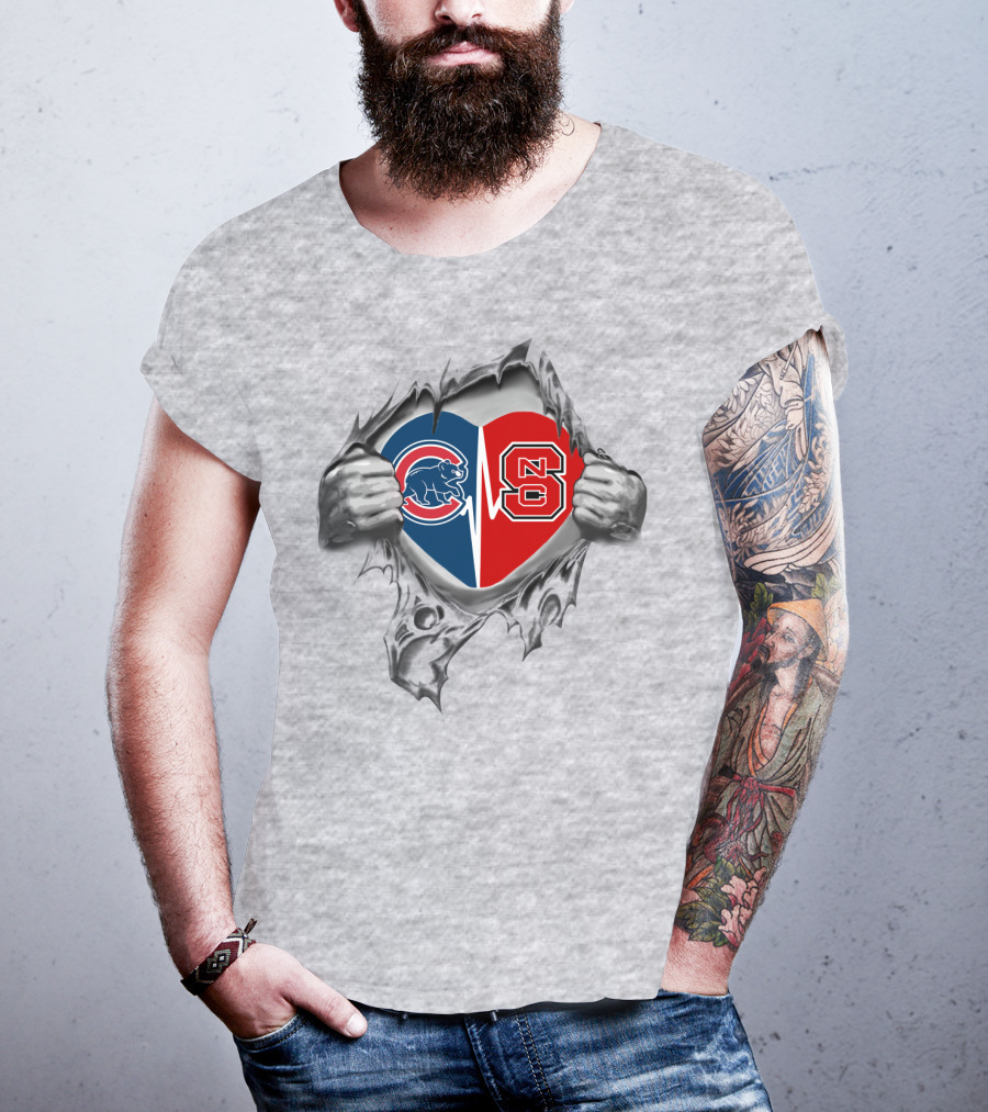 Cubs Nc State Heart Torn Fabric Effect Dual T-Shirt