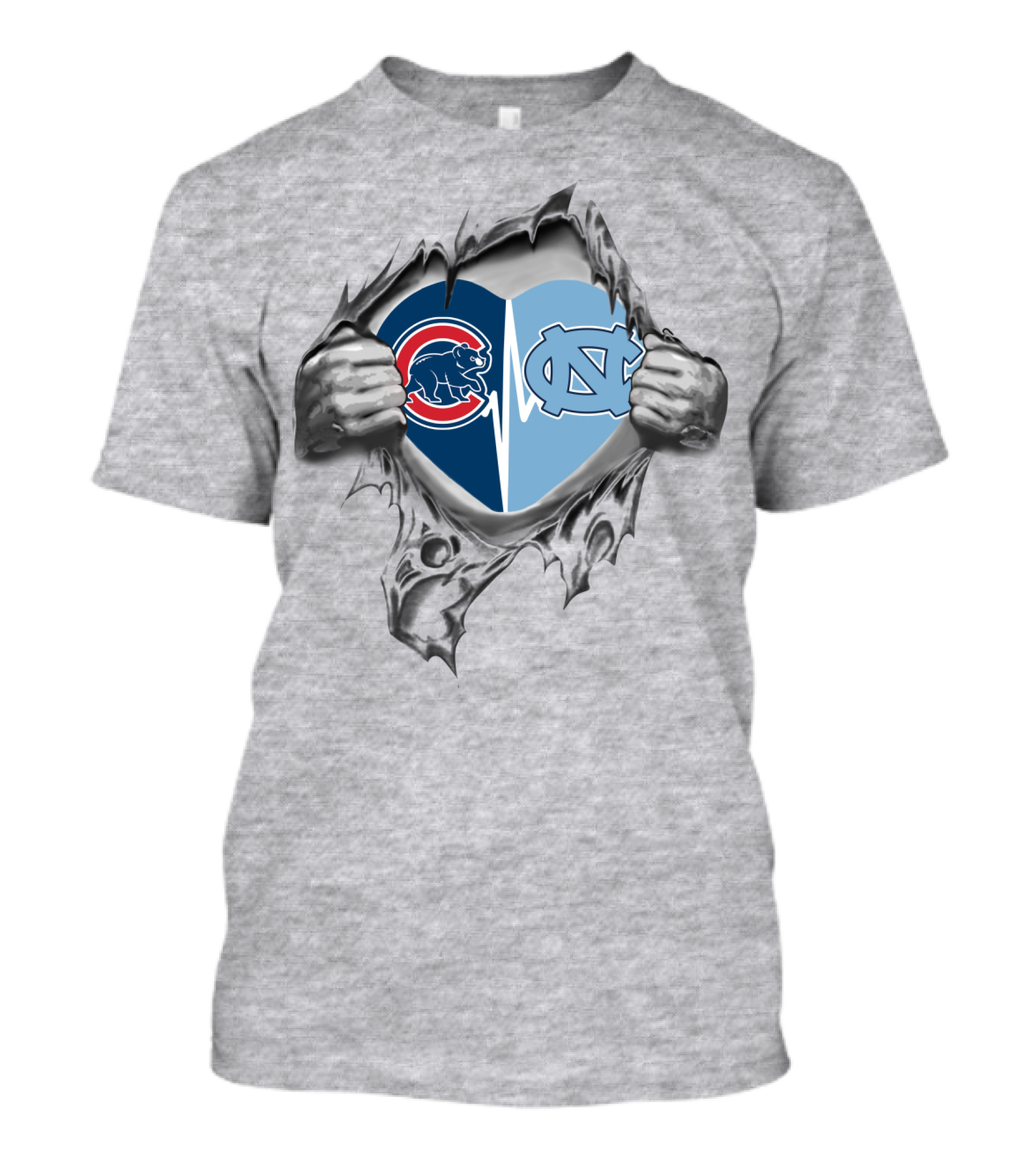 Chicago Cubs Unc Tar Heels Heartbeat Split T-Shirt