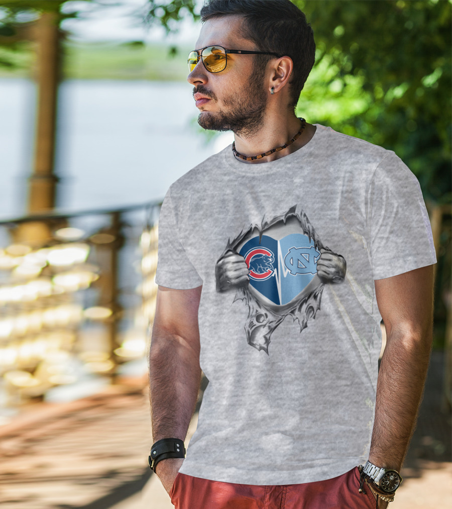 Chicago Cubs Unc Tar Heels Heartbeat Split T-Shirt