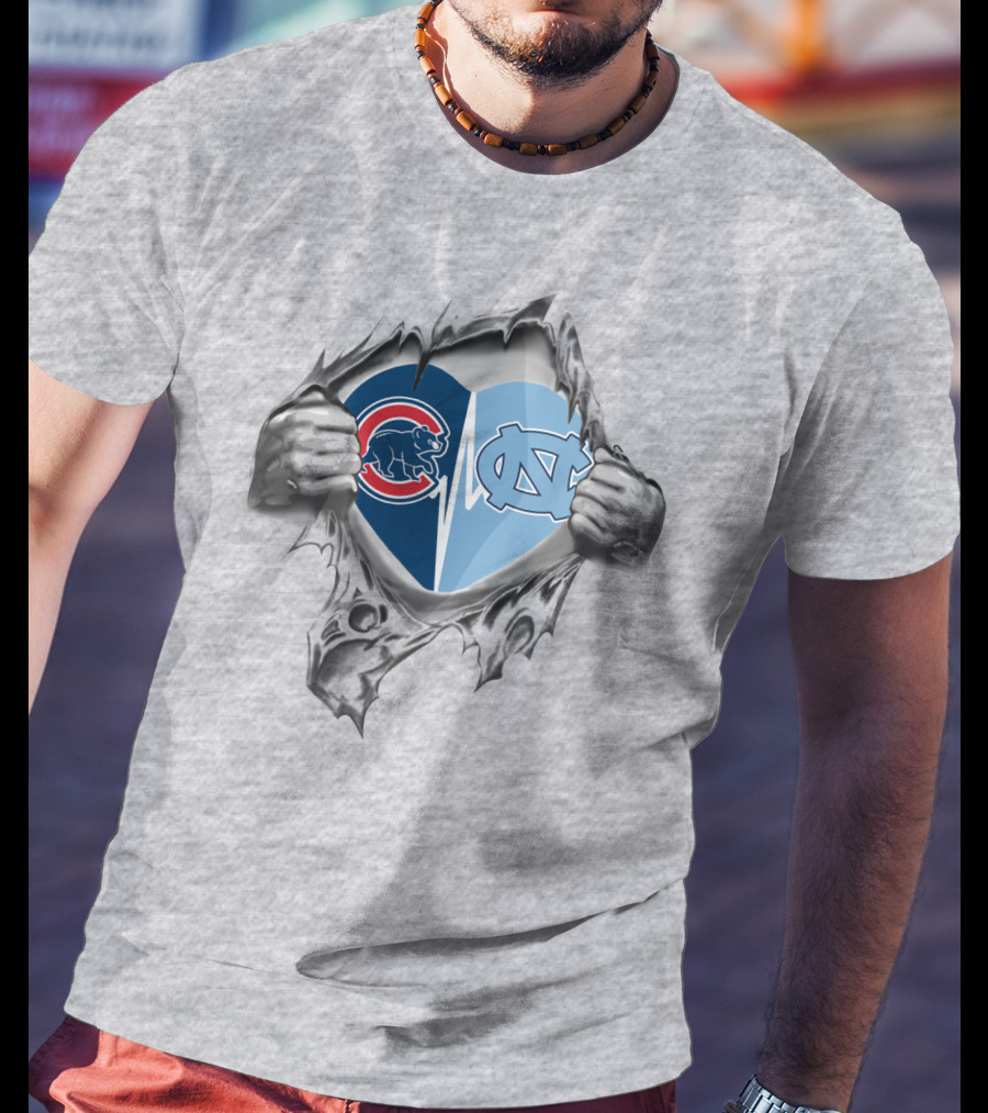 Chicago Cubs Unc Tar Heels Heartbeat Split T-Shirt
