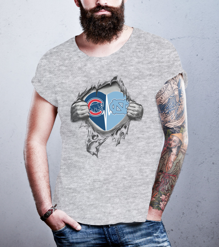 Chicago Cubs Unc Tar Heels Heartbeat Split T-Shirt