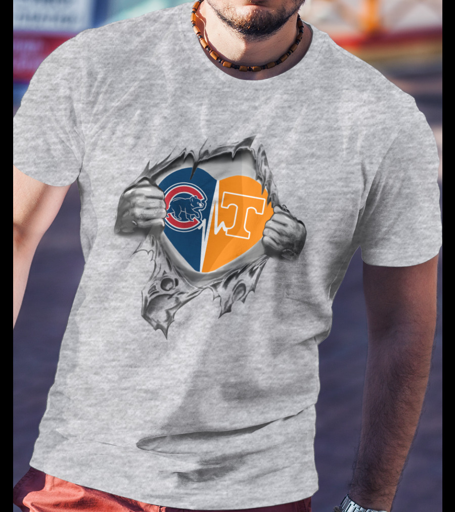 Cubs Tennessee Heart Split With Ripped Hands T-Shirt