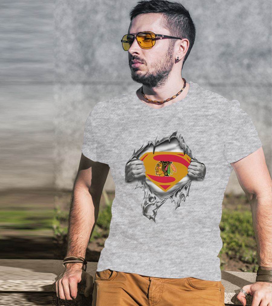 Blackhawks Superman Chest Emblem Fusion T-Shirt