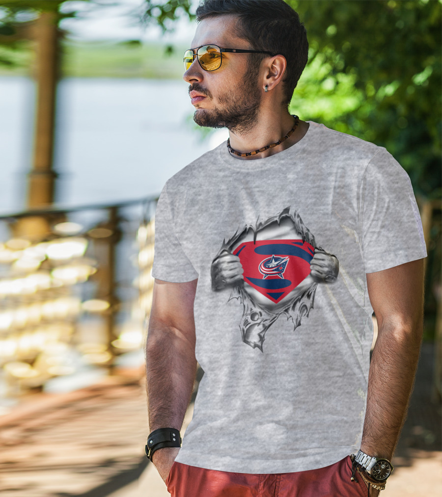 Columbus Blue Jackets Superman Logo Reveal T-Shirt