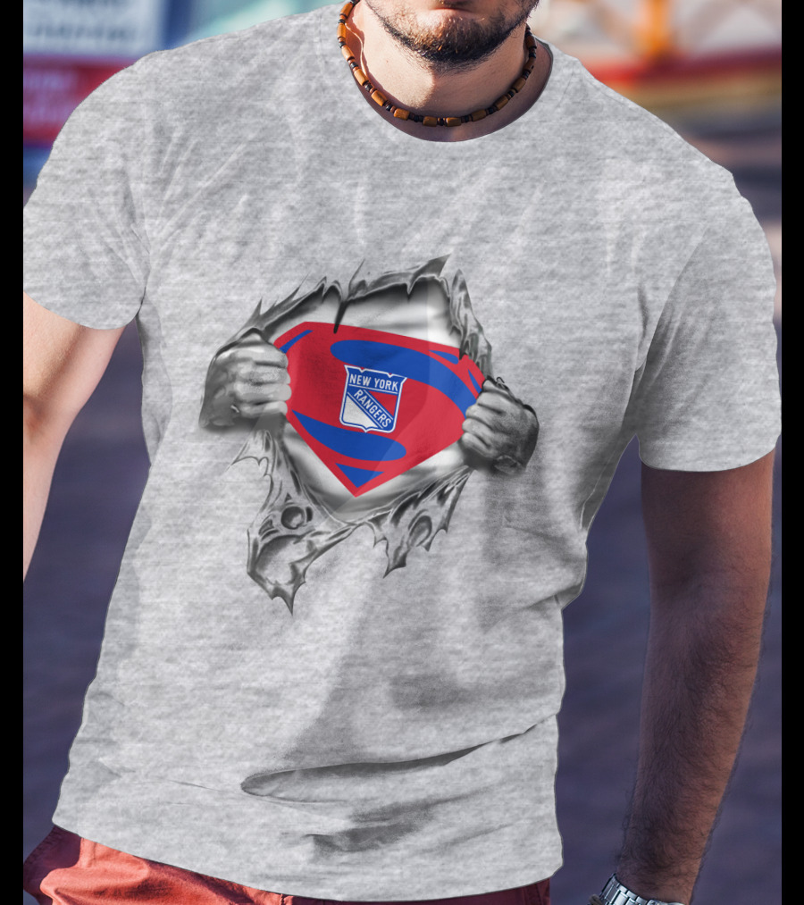 New York Rangers Superman Shield With Ripped Effect T-Shirt