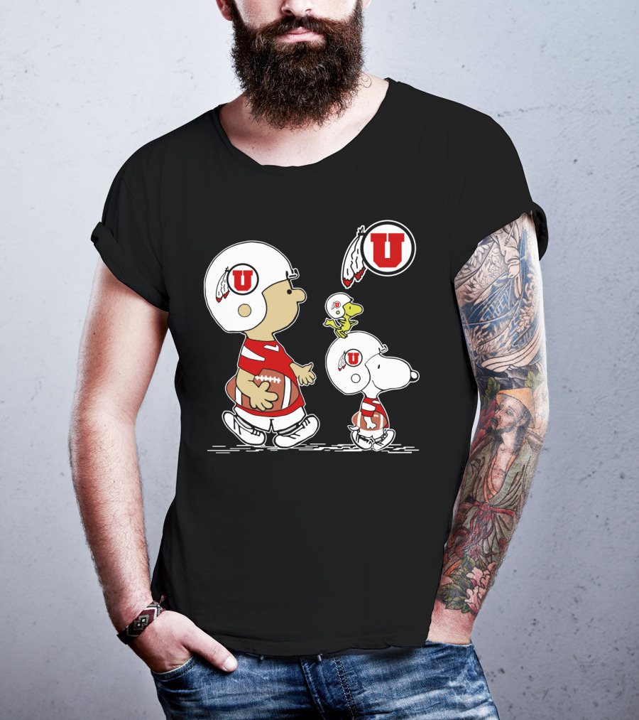 Utah Utes Football Snoopy And Woodstock Team Helmets T-Shirt