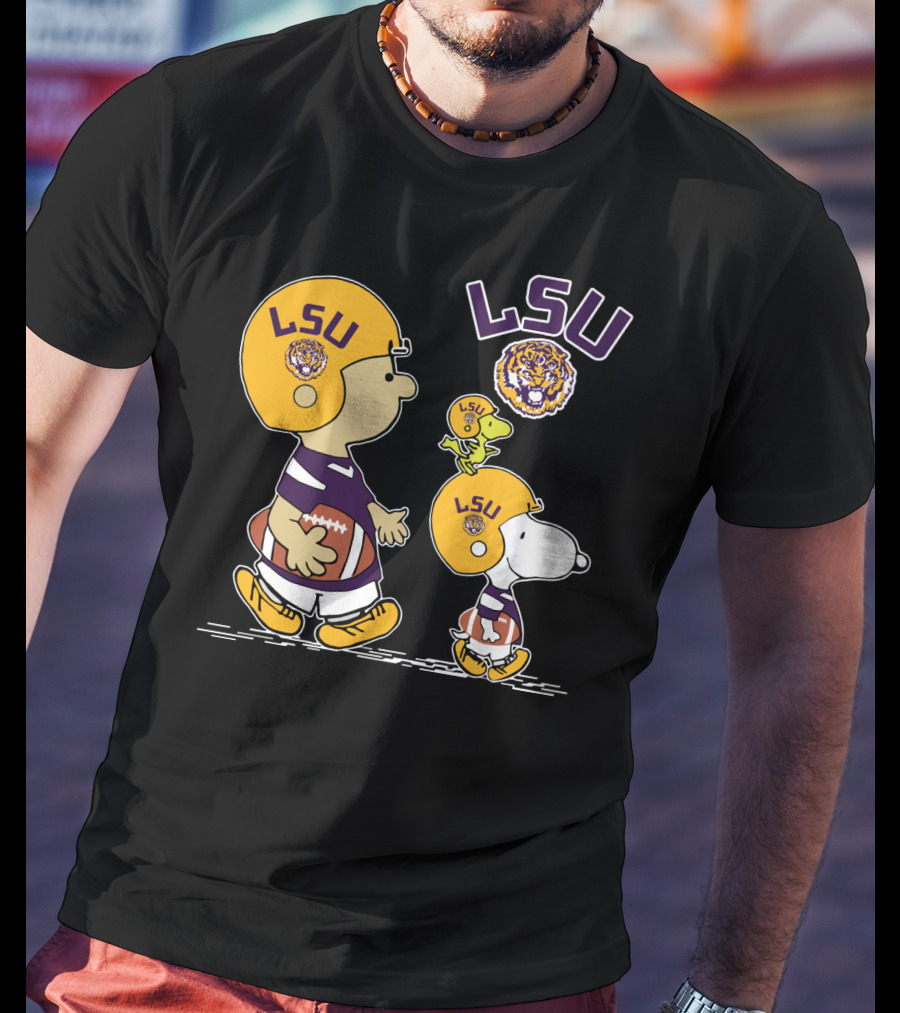 LSU Tigers Peanuts Characters Football Helmets T-Shirt