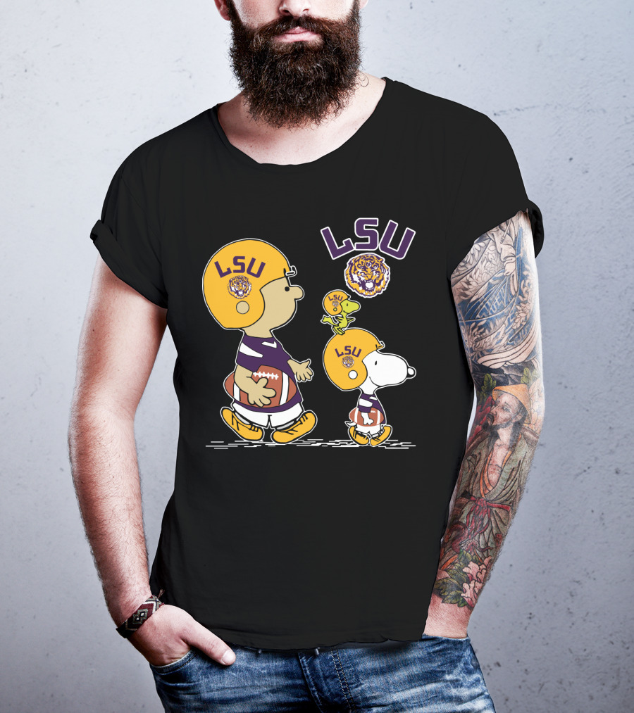 LSU Tigers Peanuts Characters Football Helmets T-Shirt