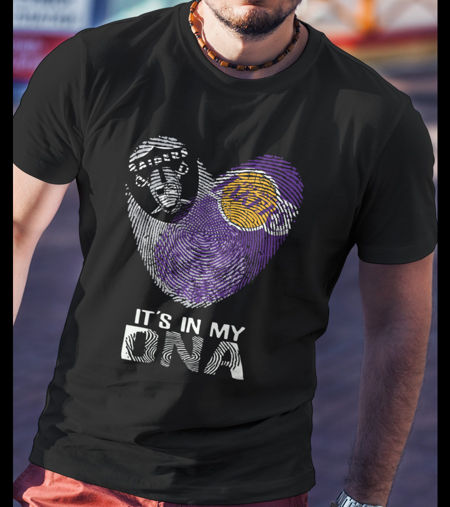 Raiders Lakers Fingerprint Heart It's In My Dna T-Shirt